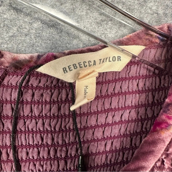 Rebecca Taylor Women Jewel Floral Print Velvet Top, Plum Combo. Sz: 4 - Picture 8 of 8
